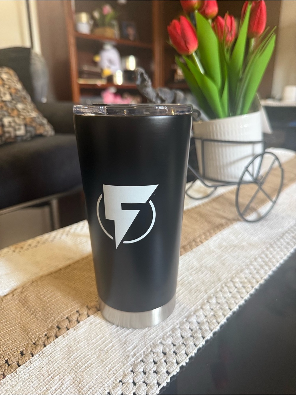 Black Insulated Tumbler with White Lightning Logo - Men Other Decor